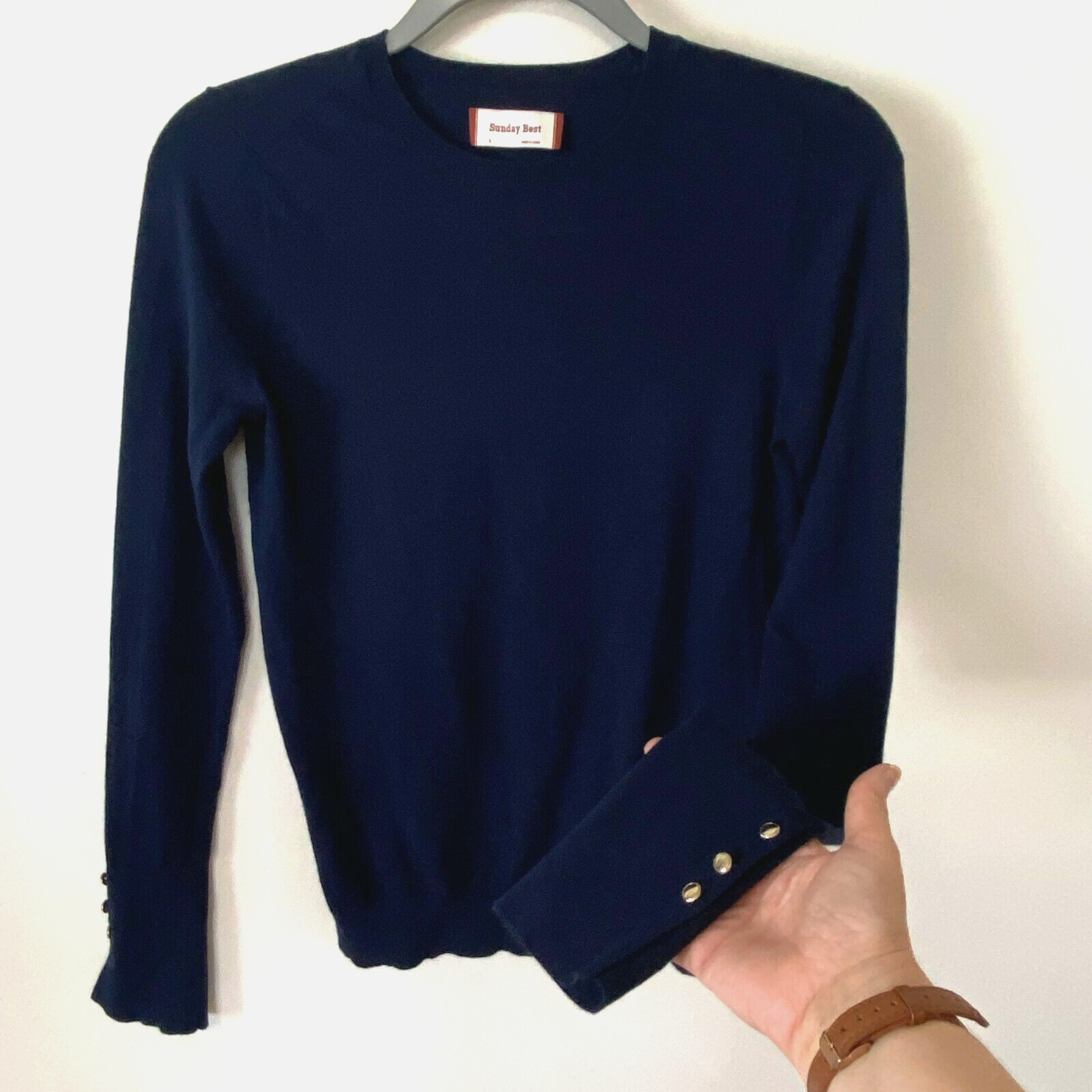 Aritzia Sunday Best Navy Blue Round Neck Sweater Jump… Gem