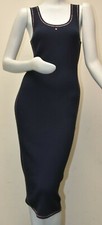 NEW NWT Chanel Knit MIDI DRESS Fitted Navy Blue CASHMERE COTTON Jeweled CC 40