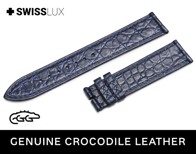 Crocodile Alligator Leather For CARTIER Watch Navy Blue Strap Band