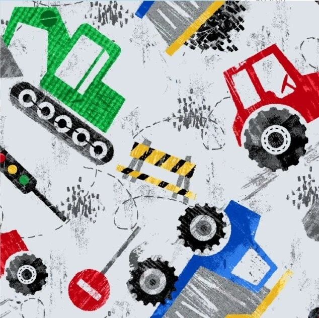 BTY Construction Equipment Trucks Comfy Cotton Flannel Fabric By The Yard - Image 2 of 2