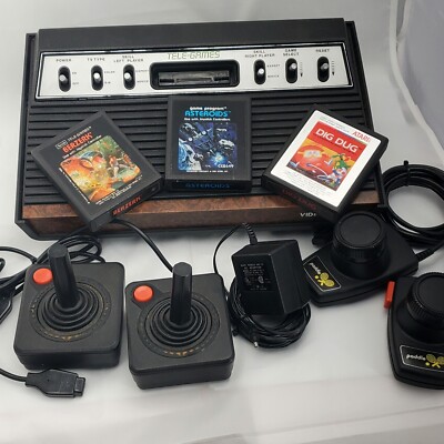 Vintage Tele-Games Sears Atari WoodGrain Video Arcade Console&Controllers  3GAME