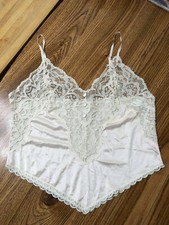 Vtg Delicates Pale Pink Satiny Camisole Sz 32 Lace Trim Adjustable Straps USA