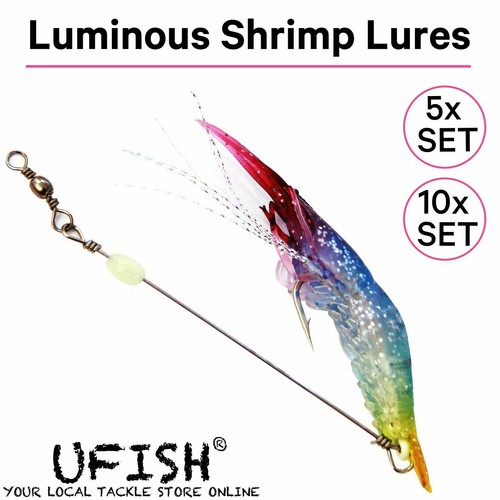 UFISH Luminous Shrimp Soft Lure Ice Jig Fishing Lures Bait Swimbait Freshwater - Afbeelding 1 van 9