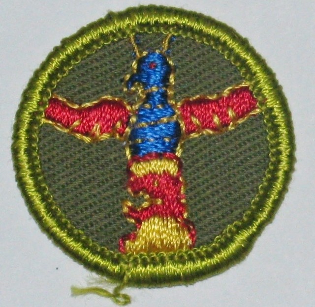 Boy Scout WOOD CARVING Merit Badge Type F (196168) Khaki Rolled Edge