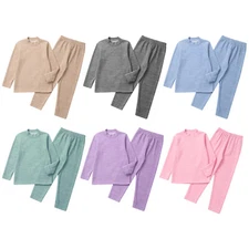 Girls Boys Pajamas Long Sleeve Thermal Underwear Set Winter Base Layer Suit Top