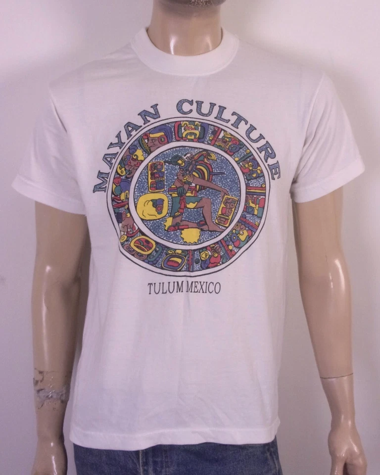 Camiseta de Colección Años 80 90 Suave Fina Cultura Maya Tulum México Calendario Tribal L Foto 2 de 4