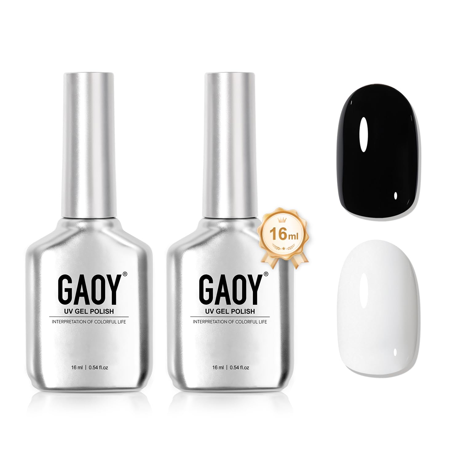 Black and White Gel Nail Polish Kit - 16ml Soak Off UV Gel Set