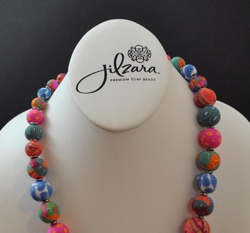 Jilzara Mosaic Elastic Medium Keepsake Necklace Polymer Clay Beads Handmade R2 - Picture 2 of 12