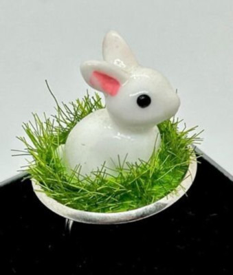 Unique PET BUNNY RING handmade 3D adjustable WHITE RABBIT grass PET cute GIFT