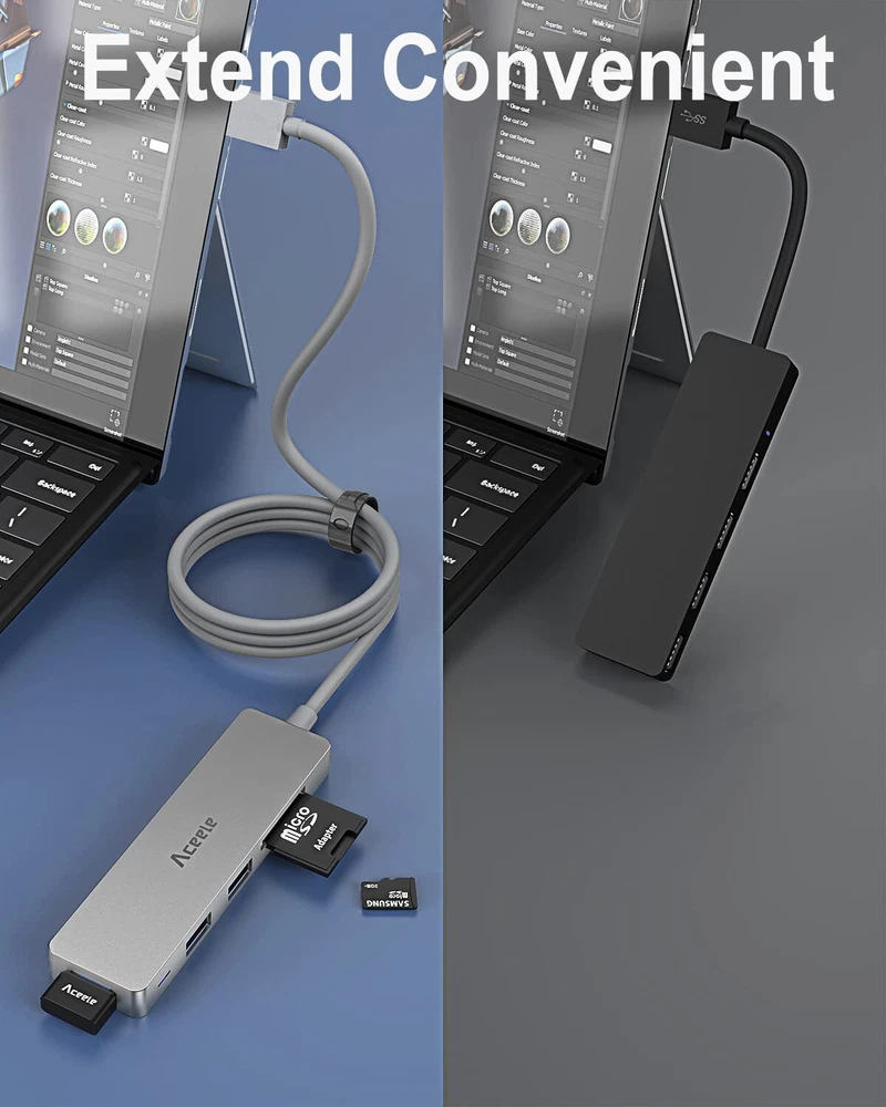Ultra Slim 5Gbps USB 3.0 Hub 6-Port with 4ft Extended Cable for Fast Data Transfer