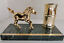 thumbnail 1 - Horse Desk Pen Holder on Green Marble Base, Gold Plastic Horse &amp; Holder (b493)