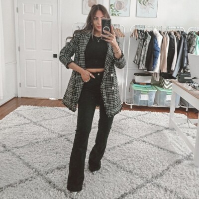 DKNY tweee Black And White Classic Double Breasted Blazer Size 10