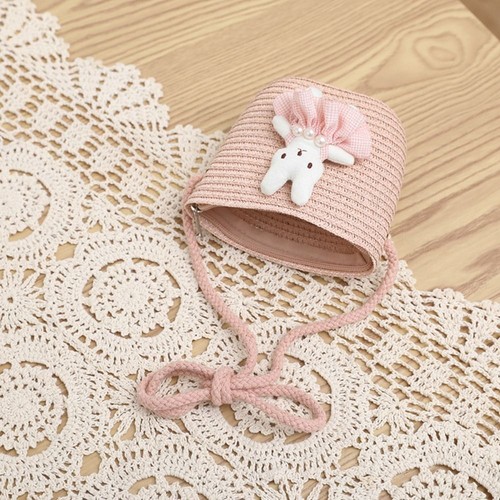 Zipper Mini Straw Bag Cartoon Bunny Storage Basket Kid Messenger Bags - Picture 2 of 11