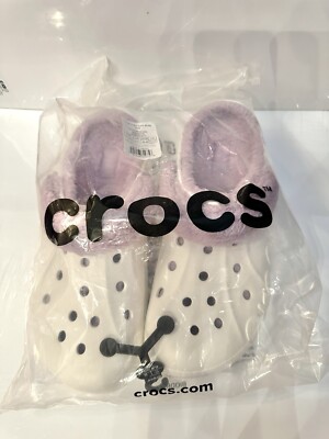 Crocs Unisex Baya Lined Fuzz Strap Clog White/Lavender US Size 12 New CROCS Mens BAYA LINED FUZZ-STRAP CLOG 206633-577 WHITE  main image 2