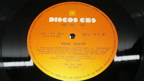 PINK FLOYD - LP" "THE FINAL CUT" EDICION BOLIVIA !!! - Imagen 3 de 6