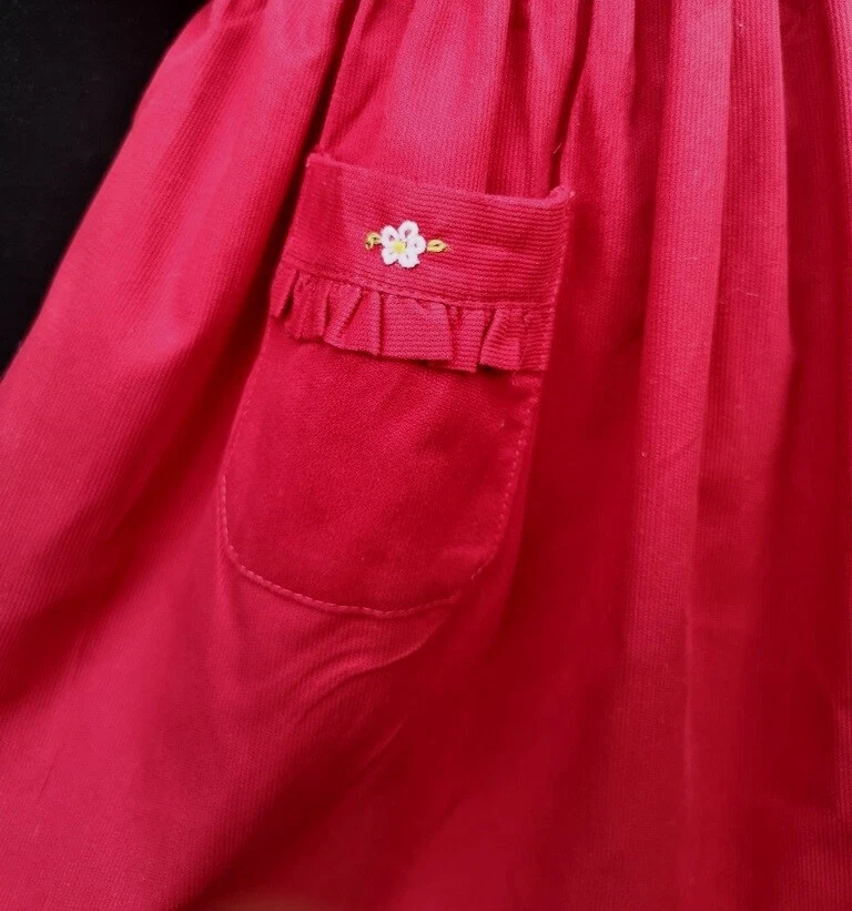 Robe smocks manches ballons col brodé en coton piqué Rouge foncé 2 ans à 12 ans - Photo 3/4