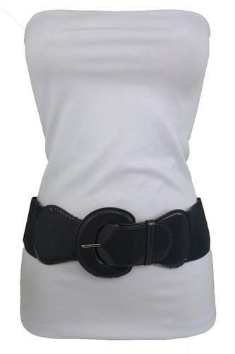 Mujer Ancho Elástico Banda Cinturón Carbón Gris Oscuro Shiny Cuero Símil Charol - Imagen 17 de 24