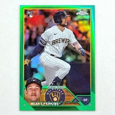 2023 Topps Chrome Update BLAKE PERKINS RC Rookie Green Refractor /99 Brewers