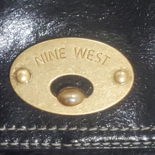 HTF. Nine West Black Leather with Yellow Woven Linen/Cotton Purse Hand Bag - Picture 2 of 15