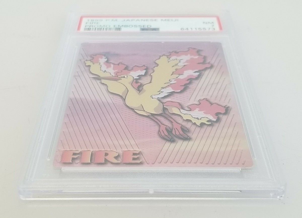 1999 Pokémon Japanese Meiji Fire (Moltres) Promo Embossed Card PSA