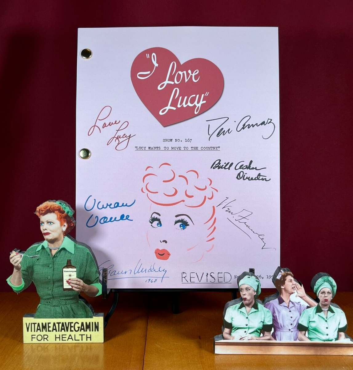 Lucie,Too サイン入り 販促ポスター A2 Lucky I Love Lucy Script- Signed- Autograph Reprints- Lucille Ball, Desi