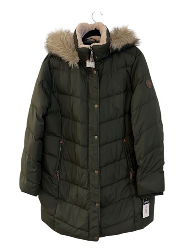 NWT Ralph Lauren Women XXL Faux Fur Trim Hooded Down DARK OLIVE Puffer Coat Zip