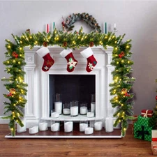 NNECW 2.7m Pre-lit Christmas Pine Garland with 100 LED Lights