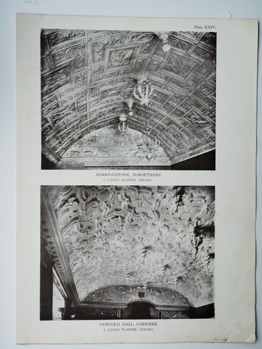 Ceiling Detail at Herringstone, Dorset & Dorfold Hall - Antique Print - 1920