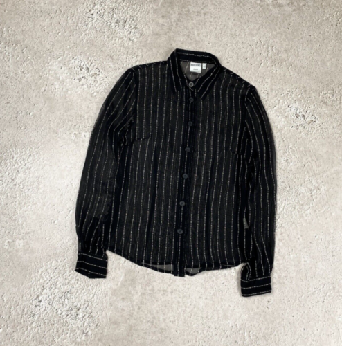 Moschino Jeans Women's Vintage Striped Long Sleeve Mesh Viscose Black Shirt IT40 - 第 1/17 張圖片