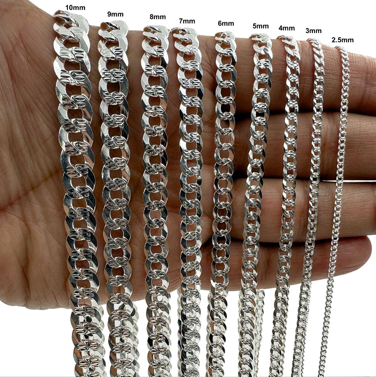SOLID 925 Sterling Silver DIAMOND CUT CURB Chain, Cuban Link SOLID 925 Sterling Silver DIAMOND CUT CURB Chain, Cuban Link