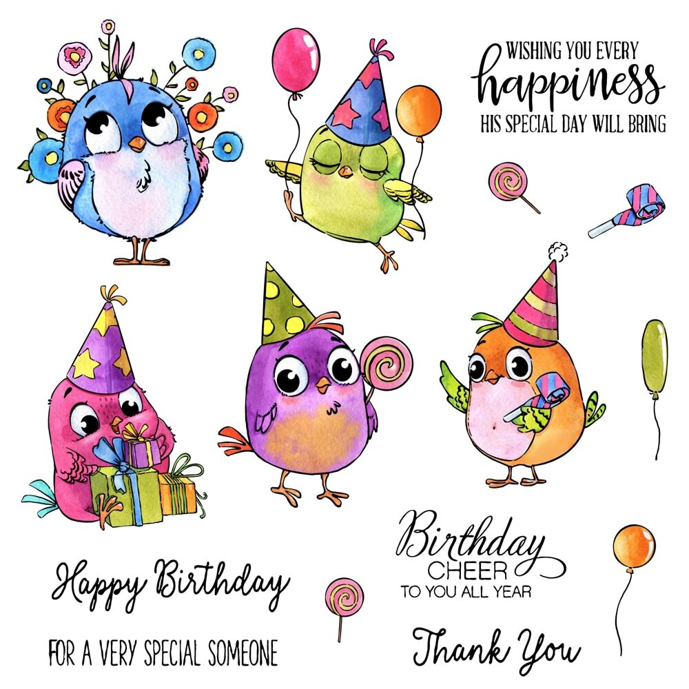 Birthday Celebration Birds Metal Cutting Dies Clear Stamps Scrapbook Card Craft