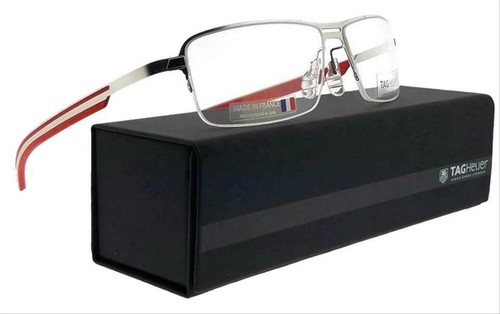 TAG Heuer a molla in gomma TH 3823 005 Argento \u0026 Rosso Half Rim Occhiali da  vista Frames 57mm | eBay
