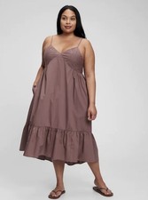Gap Boho Deep V Midi Smocked Festival Cami Dress Brown XL Tall 16