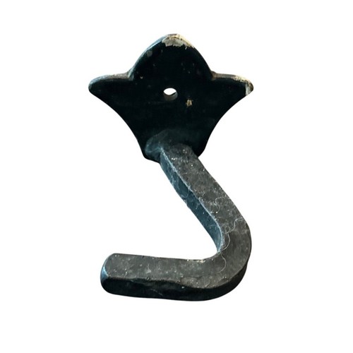 Antique Vintage Wrought Iron Wall Hook Black Rustic Hand Forged Fleur Farmhouse