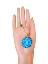 Opal Pendant Huge 30mm Faceted Ice Blue Topaz Pendant in 18kGP Stainless Steel