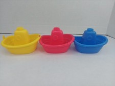 3 Vintage Safety 1st Bath Toy BOATS Stackable Connectable Blue Red Yellow 1992
