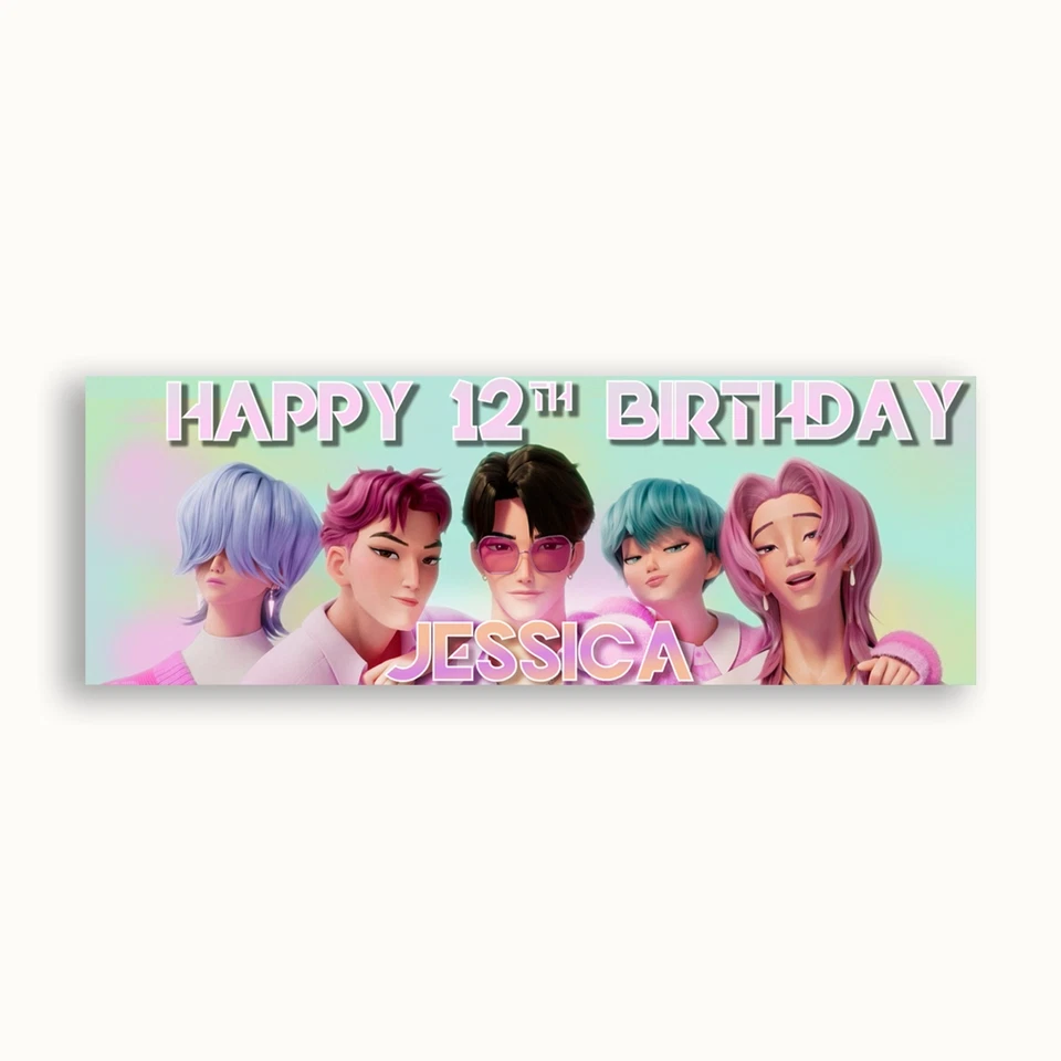 KPop Boyband animated Saja Birthday Party Event  Themed Personalised Banner - Image 2 of 4