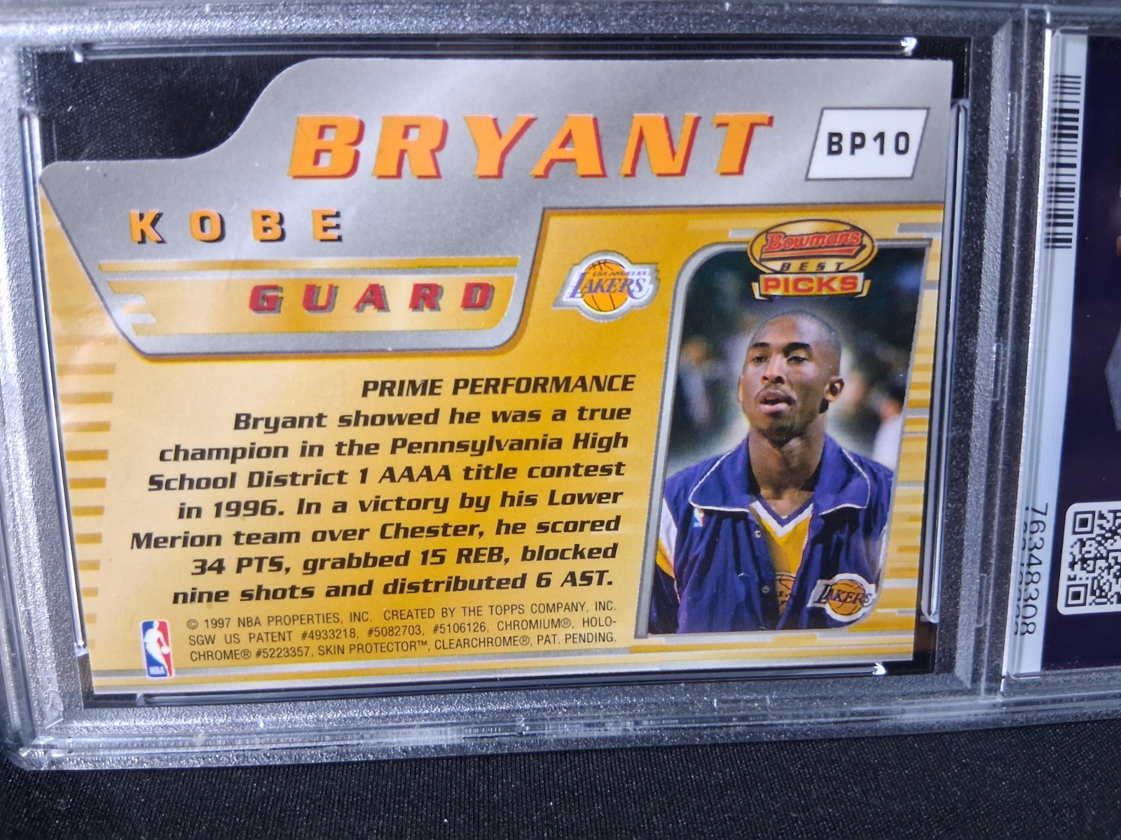 1996-97 Bowman's Best - Picks Kobe Bryant #BP10 (RC) psa 8 die cut view 3