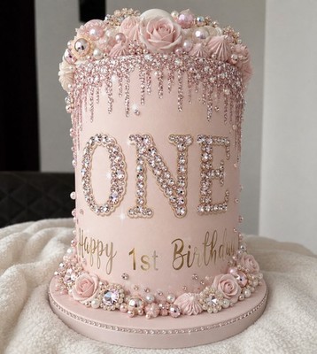 1. Geburtstag Rosa Essbar Kuchen Verpackung/Topper. Einfache Tortendekoration