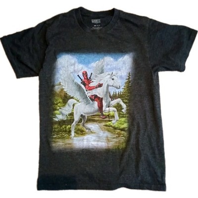 Marvel Deadpool w/Unicorn Graphic t-shirt Mens Small Gray Short Sleeve Cotton