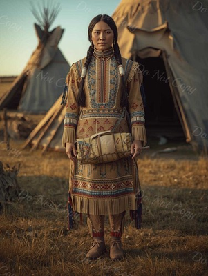 #ad Photo A4 Lakota Sioux – femme en robe perlée devant tipi – 1230 EUR 5.99