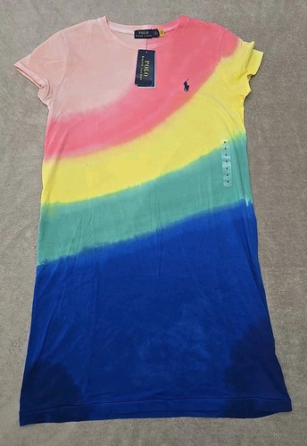 POLO RALPH LAUREN NWT RAINBOW TIE DYE COTTON JERSEY TEE DRESS SZ. Small U