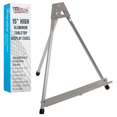 15'' High Aluminum Tabletop Display Easel, Portable Artist Tripod Stand, Hold Art