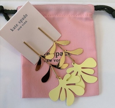   KATE SPADE LINEAR BOTANICAL GARDEN YELLOW EARRINGS-NEW ON CARD WITH POUCH!