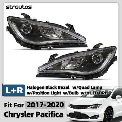 For 2017-2020 Chrysler Pacifica Halogen Headlight w/Bulb Black Bezel Left+Right