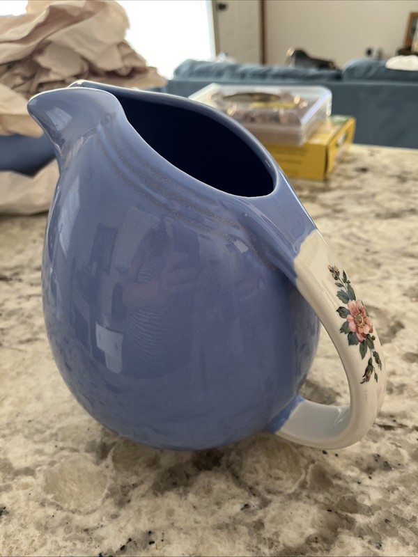 Hall's Rose Parade #1259 Superior Quality Kitchenware Pitcher 7 1/4" Blue Mint