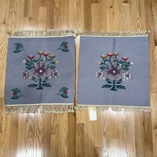 Romanian Kilim Handwoven Wool Hanging Placemat Pillow Cover Floral Pair Vintage 