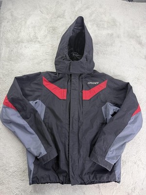 Spyder Ski Jacket Mens Medium Black Gray Red XSCAP Hooded Insulated Winter
