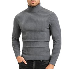 Men s Turtleneck Sweater Long Sleeve Cable Knitted Slim Fit Warm Winter Pullover