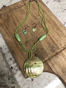 Green Rope Necklace With Matching Pierced Earrings 